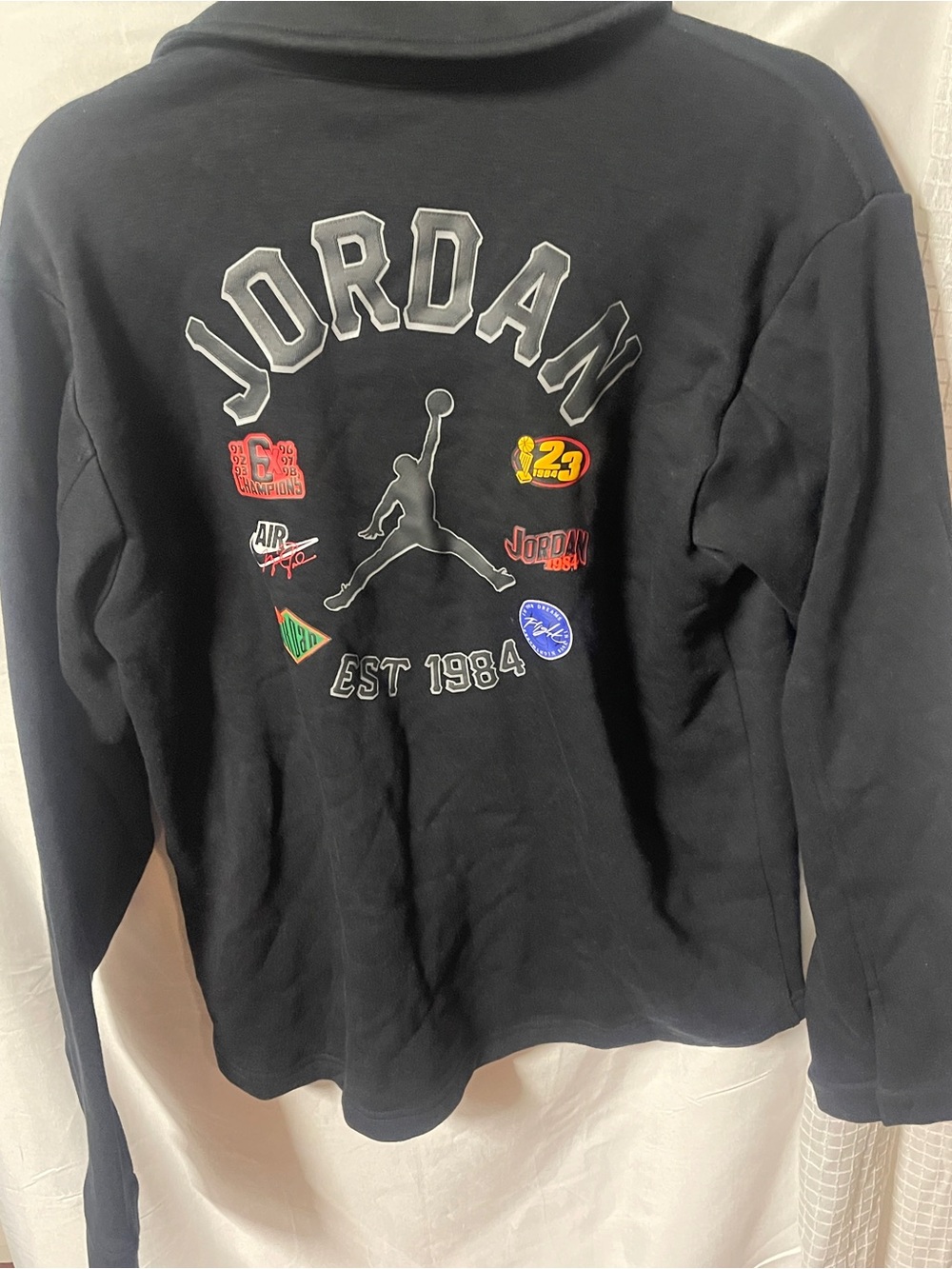 Jordan Black Graphic Pullover Sweatshirt with Multicolor Patches